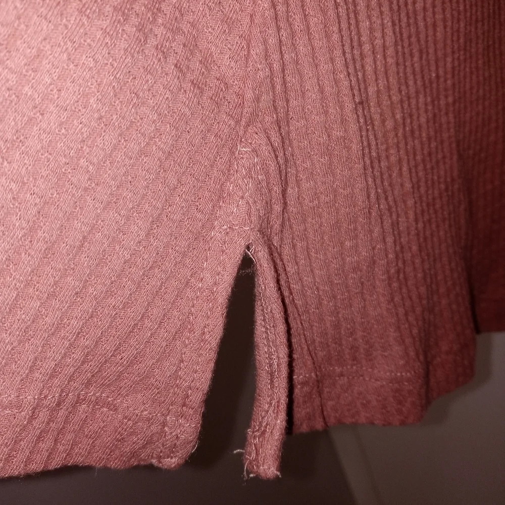 Free People Parisian Nights Dusty rose pink ribbed V Neck Bell Sleeve Blouse